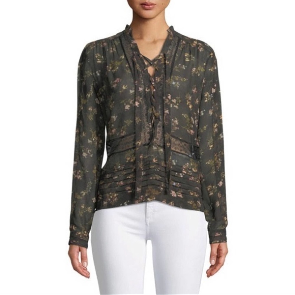 Black with Floral Print Zimmermann Blouse with Matching Camisole in Size 1
